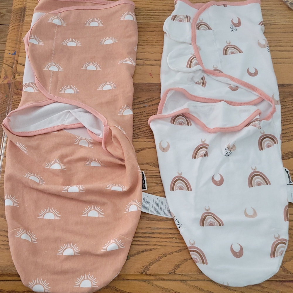 Set of Two Baby Swaddle Blankets with Sun and Rainbow Patterns